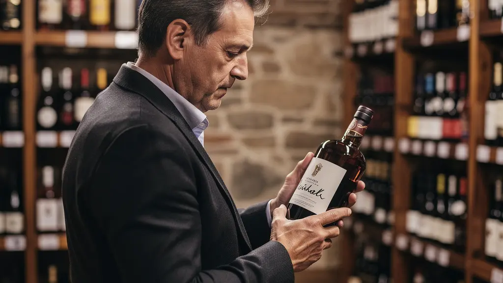 Amateur examinant une bouteille de rhum Neisson dans une cave à spiritueux