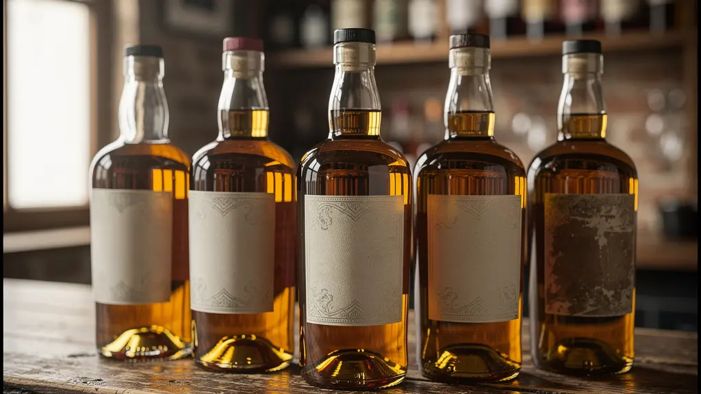 Bouteilles de rhum agricole Neisson alignées sur comptoir bois rustique avec reflets dorés